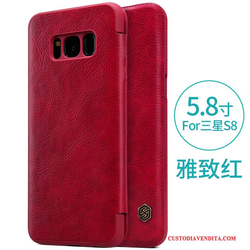 Custodia Samsung Galaxy S8 Protezione Orotelefono, Cover Samsung Galaxy S8 Folio Difficile Rosso