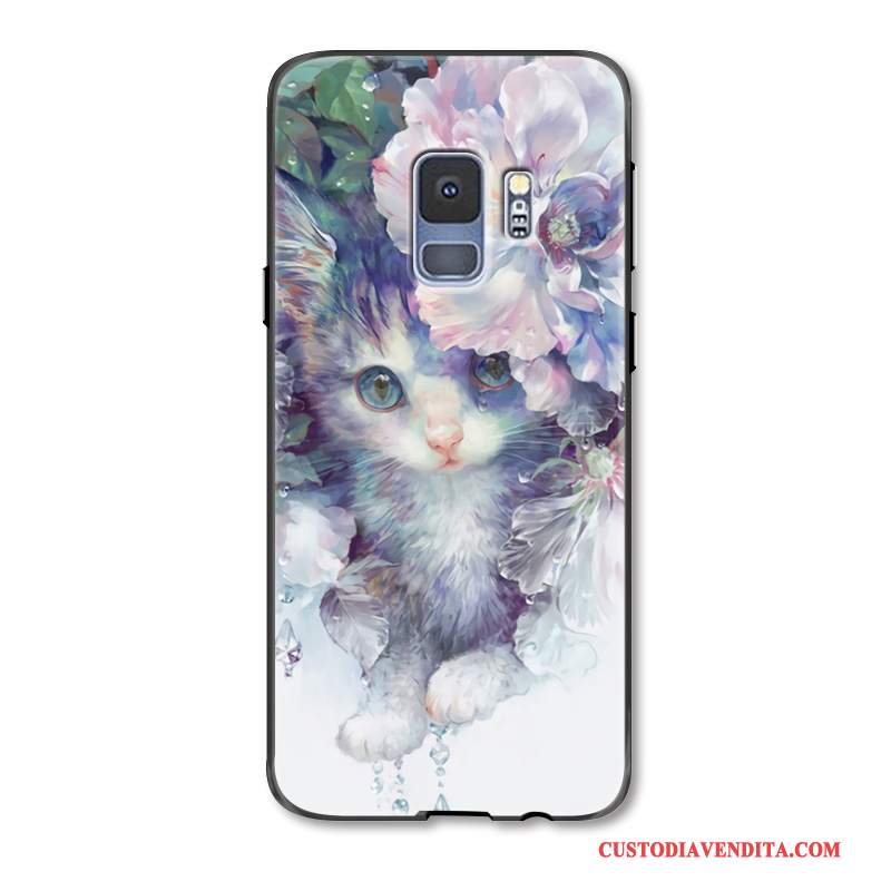 Custodia Samsung Galaxy S9 Cartone Animato Telefono Fiori, Cover Samsung Galaxy S9 Goffratura Gattino Lusso