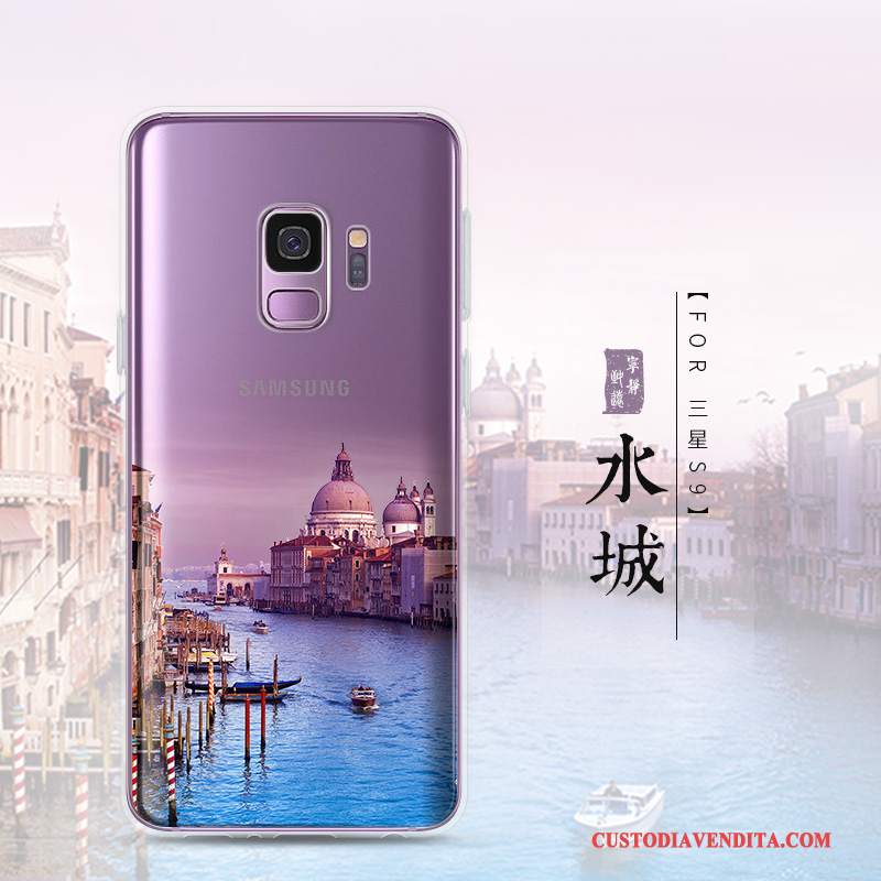 Custodia Samsung Galaxy S9 Creativo Porpora Tendenza, Cover Samsung Galaxy S9 Silicone Scenario Morbido