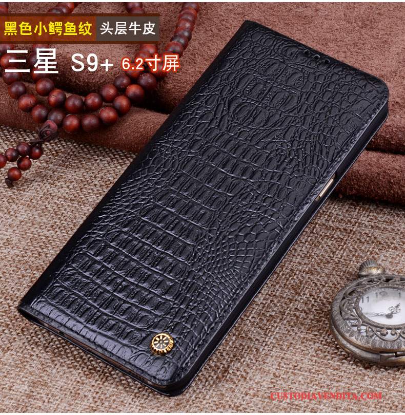 Custodia Samsung Galaxy S9+ Folio Nuovotelefono, Cover Samsung Galaxy S9+ Pelle Nero Affari