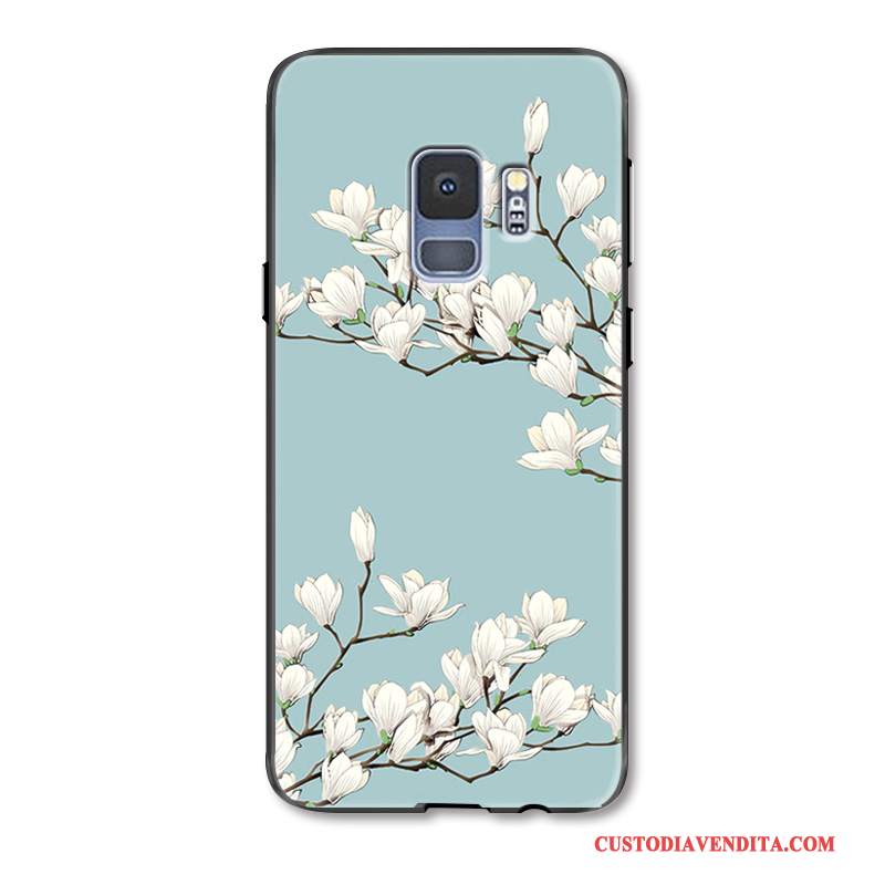 Custodia Samsung Galaxy S9 Goffratura Telefono Blu, Cover Samsung Galaxy S9 Moda Anti-caduta Fiori