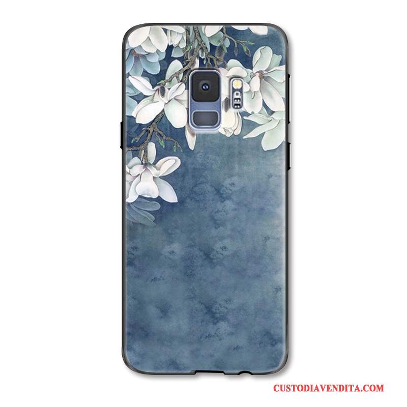 Custodia Samsung Galaxy S9 Goffratura Telefono Blu, Cover Samsung Galaxy S9 Moda Anti-caduta Fiori