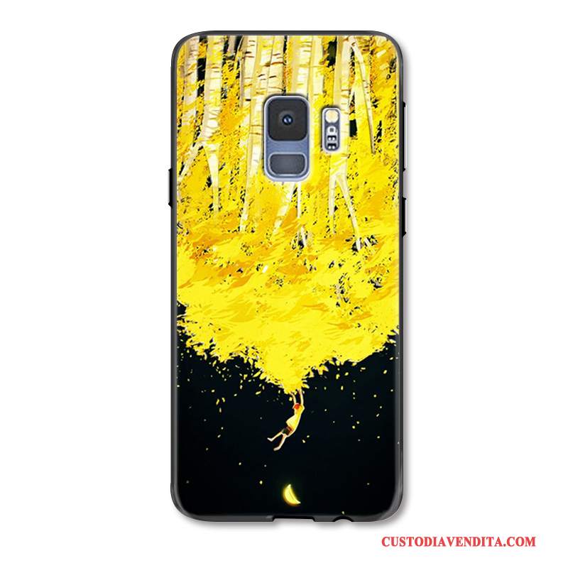 Custodia Samsung Galaxy S9+ Goffratura Telefono Ornamenti Appesi, Cover Samsung Galaxy S9+ Silicone Giallo Anti-caduta