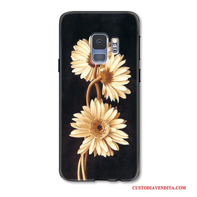 Custodia Samsung Galaxy S9 Moda Semplici Anti-caduta, Cover Samsung Galaxy S9 Protezione Fiori Nero