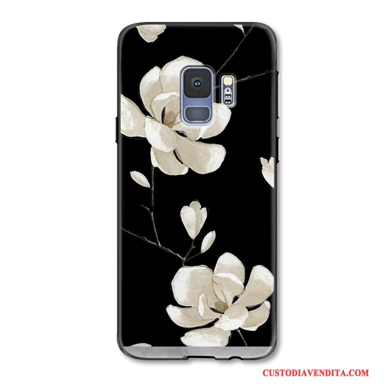 Custodia Samsung Galaxy S9 Moda Semplici Anti-caduta, Cover Samsung Galaxy S9 Protezione Fiori Nero