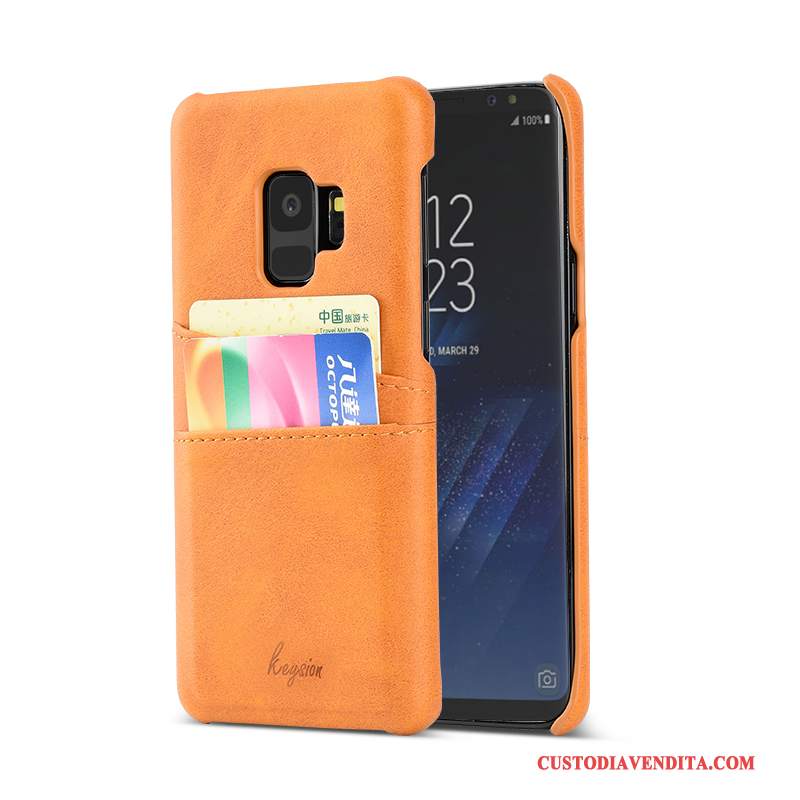 Custodia Samsung Galaxy S9+ Moda Tendenza Carta, Cover Samsung Galaxy S9+ Pelle Arancione Affari