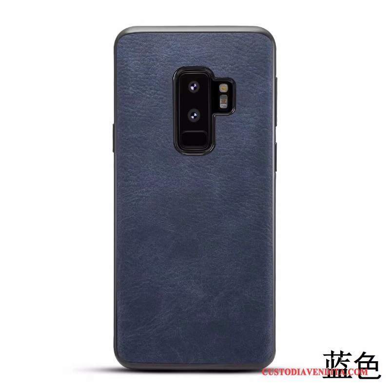 Custodia Samsung Galaxy S9+ Pelle Modello Puro, Cover Samsung Galaxy S9+ Protezione Tutto Incluso Blu