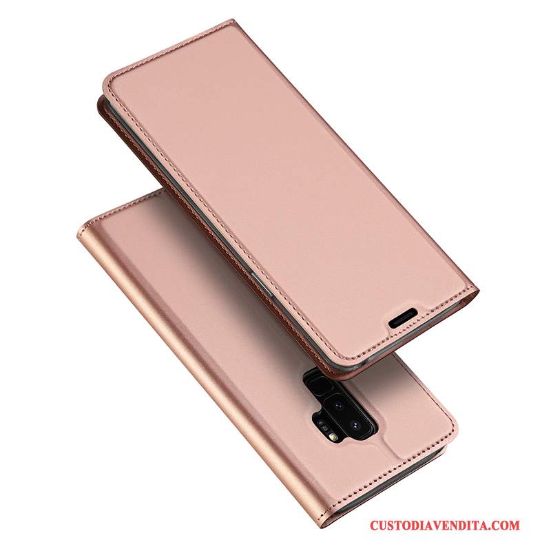 Custodia Samsung Galaxy S9+ Pelle Nuovo Carta, Cover Samsung Galaxy S9+ Folio Supporto Oro