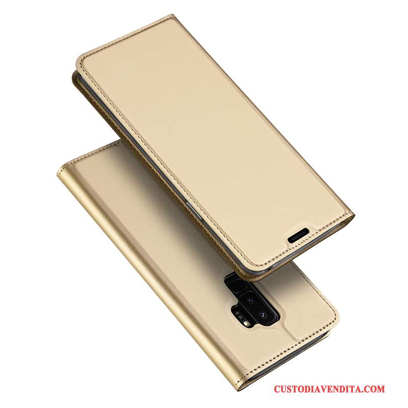 Custodia Samsung Galaxy S9+ Pelle Nuovo Carta, Cover Samsung Galaxy S9+ Folio Supporto Oro