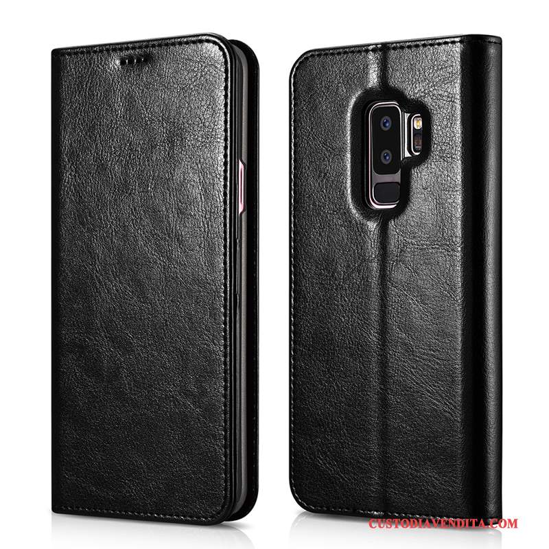 Custodia Samsung Galaxy S9+ Pelle Tendenza Tutto Incluso, Cover Samsung Galaxy S9+ Protezione Nero Carta