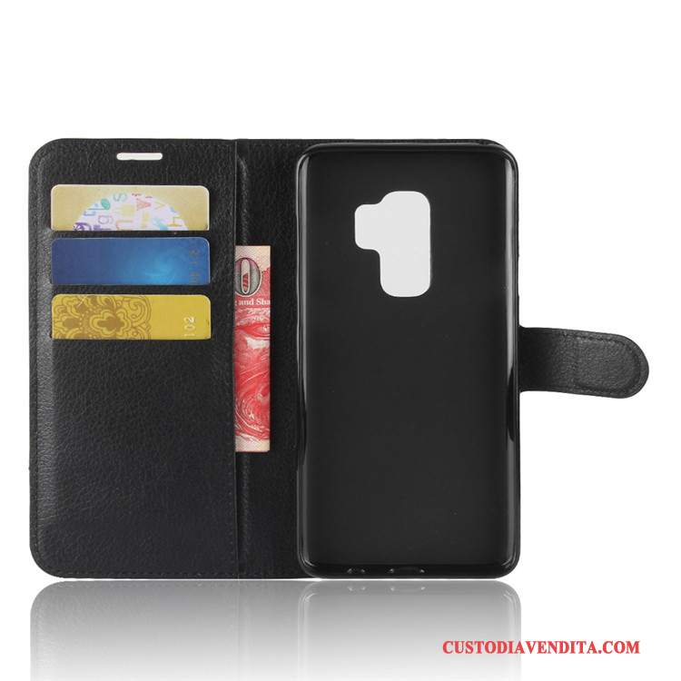 Custodia Samsung Galaxy S9+ Portafoglio Nero, Cover Samsung Galaxy S9+ Pelle