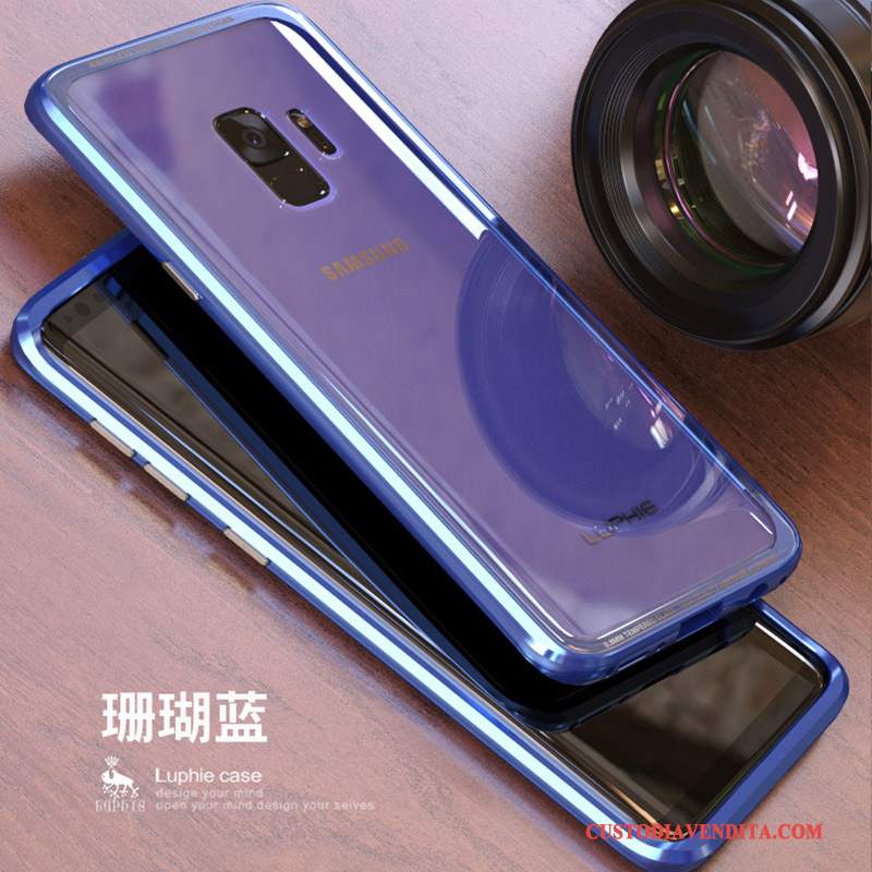 Custodia Samsung Galaxy S9+ Protezione Argento Telaio, Cover Samsung Galaxy S9+ Coperchio Posteriore Vetro Temperato