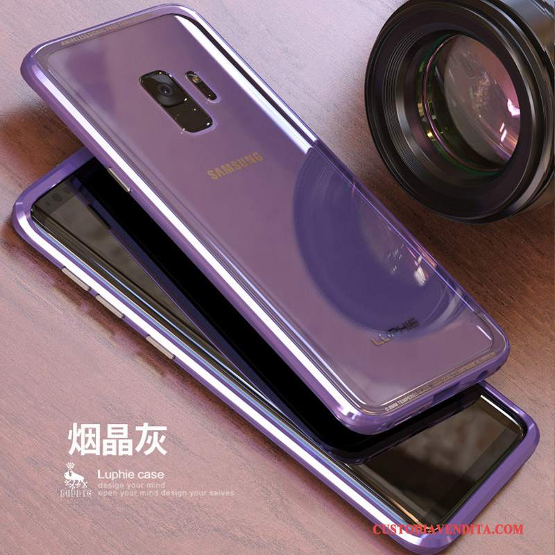 Custodia Samsung Galaxy S9+ Protezione Argento Telaio, Cover Samsung Galaxy S9+ Coperchio Posteriore Vetro Temperato