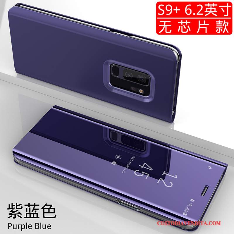 Custodia Samsung Galaxy S9+ Protezione Specchio Tutto Incluso, Cover Samsung Galaxy S9+ Pelle Marchio Di Tendenza Blu Scuro