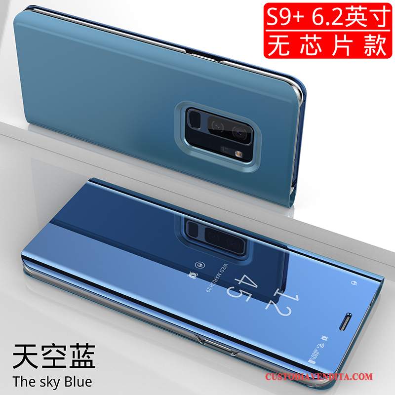 Custodia Samsung Galaxy S9+ Protezione Specchio Tutto Incluso, Cover Samsung Galaxy S9+ Pelle Marchio Di Tendenza Blu Scuro