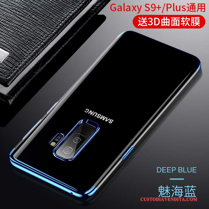 Custodia Samsung Galaxy S9+ Silicone Telefono Trasparente, Cover Samsung Galaxy S9+ Blu Scuro Anti-caduta