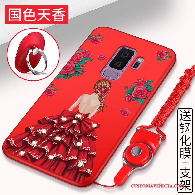 Custodia Samsung Galaxy S9+ Silicone Tendenza Nero, Cover Samsung Galaxy S9+ Protezione Macchiati Rosso