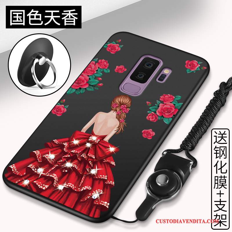 Custodia Samsung Galaxy S9+ Silicone Tendenza Nero, Cover Samsung Galaxy S9+ Protezione Macchiati Rosso