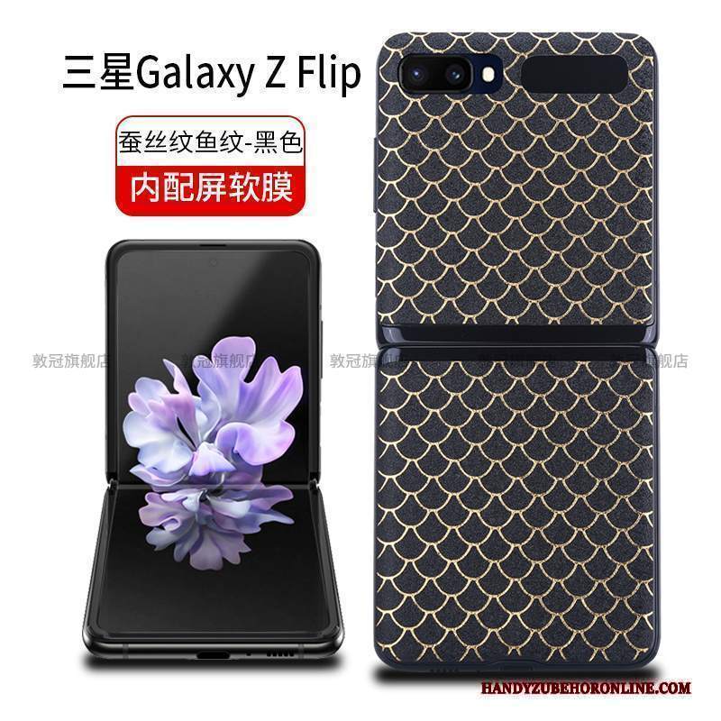 Custodia Samsung Z Flip Pelle Anti-caduta Nero, Cover Samsung Z Flip Protezione Protezione Contro Le Esplosioni Tempra