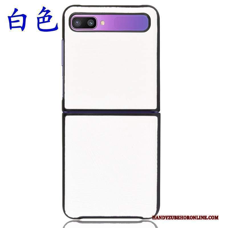 Custodia Samsung Z Flip Pelle Bianco Modello Coccodrillo, Cover Samsung Z Flip Moda Lusso Difficile