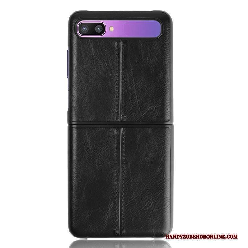 Custodia Samsung Z Flip Pelle Grigio Semplici, Cover Samsung Z Flip Moda Affari Litchi