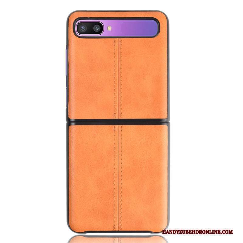 Custodia Samsung Z Flip Pelle Grigio Semplici, Cover Samsung Z Flip Moda Affari Litchi