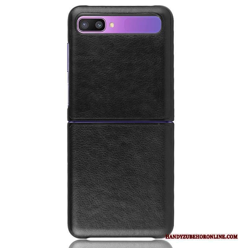 Custodia Samsung Z Flip Pelle Grigio Semplici, Cover Samsung Z Flip Moda Affari Litchi