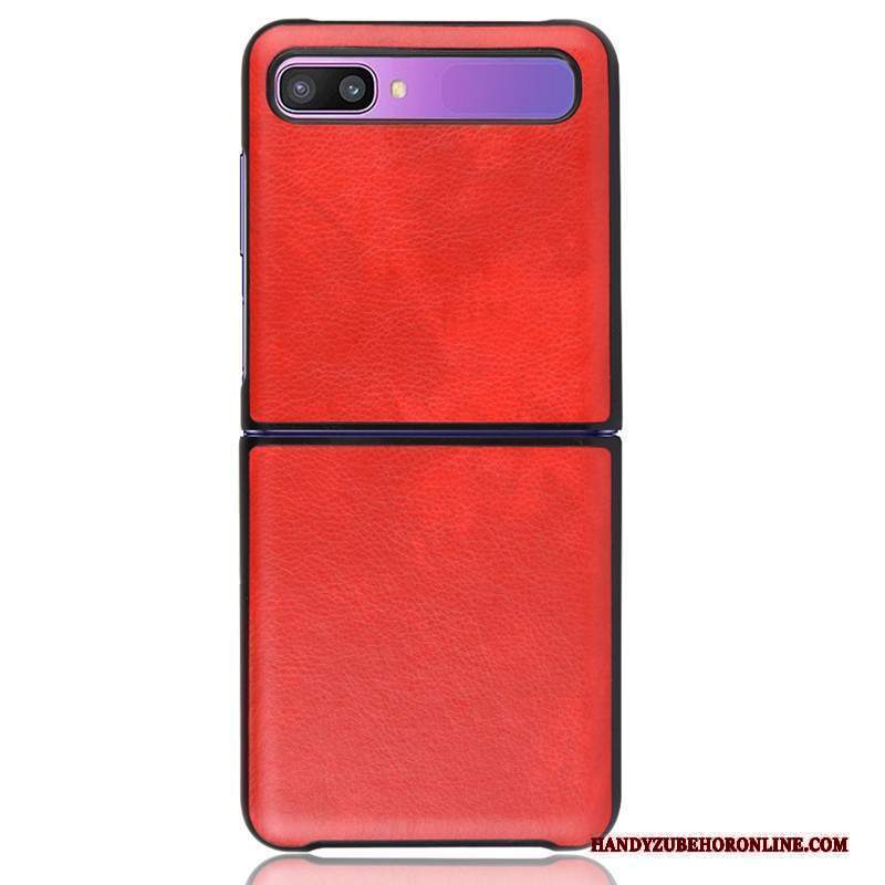 Custodia Samsung Z Flip Pelle Grigio Semplici, Cover Samsung Z Flip Moda Affari Litchi