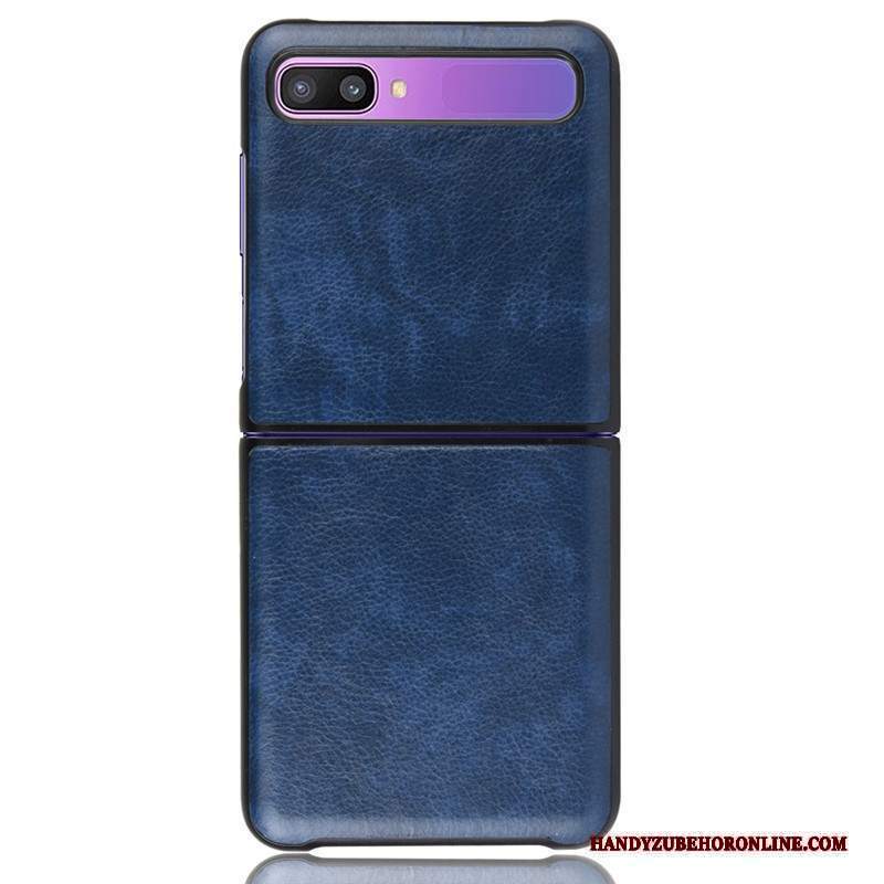 Custodia Samsung Z Flip Pelle Grigio Semplici, Cover Samsung Z Flip Moda Affari Litchi