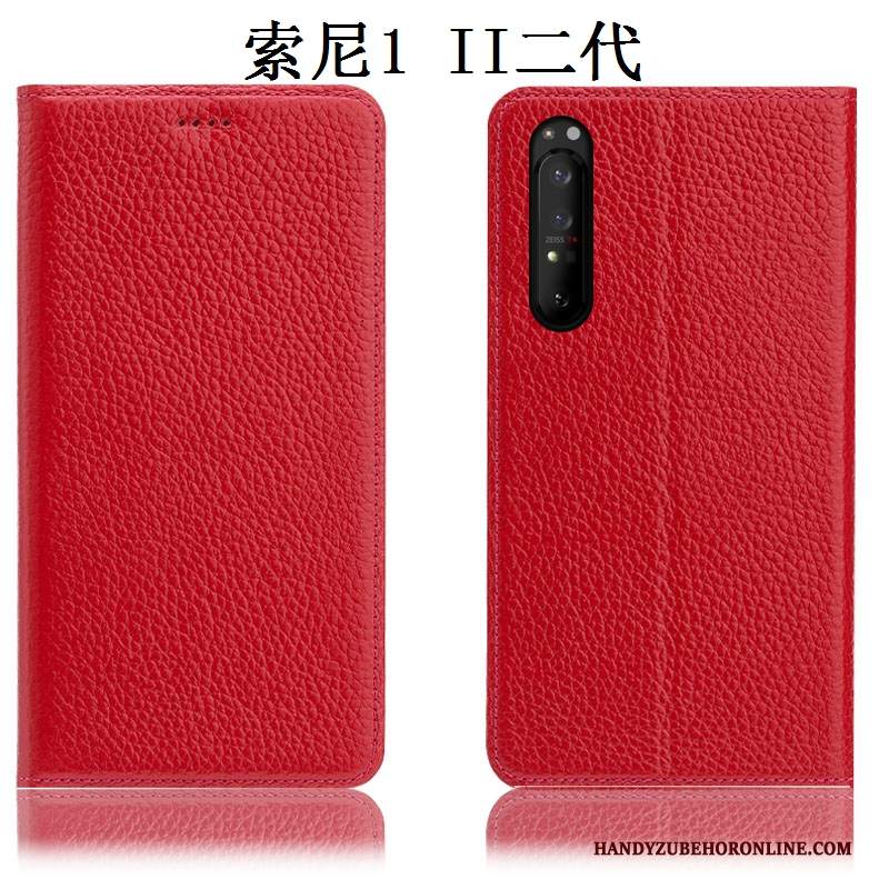 Custodia Sony Xperia 1 Ii Folio Anti-caduta Litchi, Cover Sony Xperia 1 Ii Pelle Rossotelefono