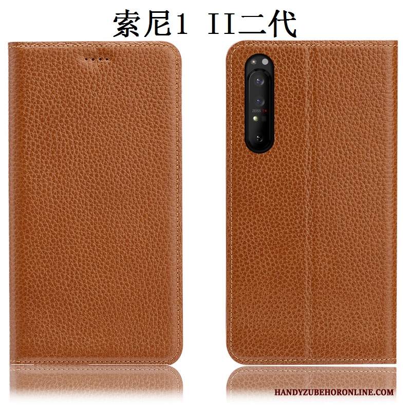 Custodia Sony Xperia 1 Ii Folio Anti-caduta Litchi, Cover Sony Xperia 1 Ii Pelle Rossotelefono