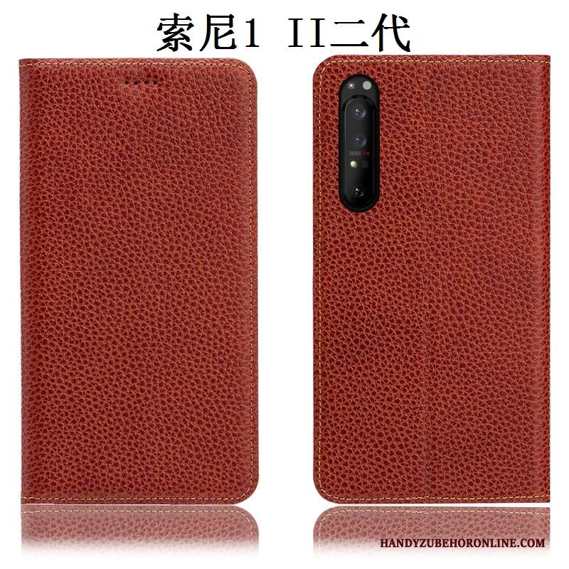 Custodia Sony Xperia 1 Ii Folio Anti-caduta Litchi, Cover Sony Xperia 1 Ii Pelle Rossotelefono