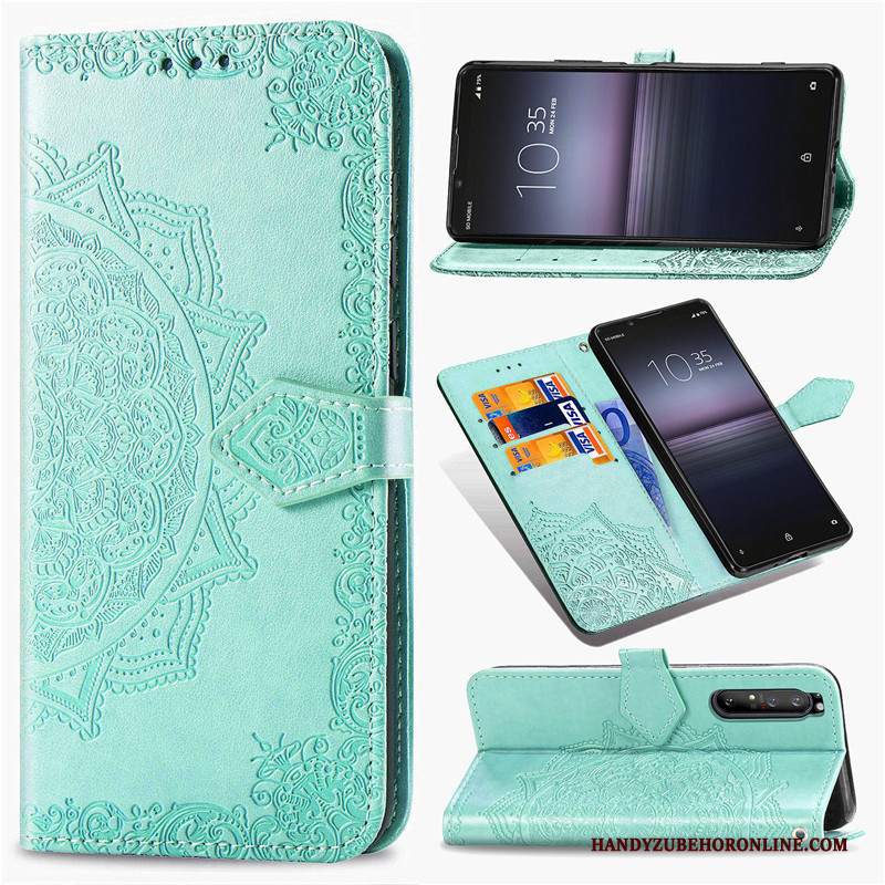 Custodia Sony Xperia 1 Ii Goffratura Ornamenti Appesi Verde, Cover Sony Xperia 1 Ii Pelle Goffraturatelefono