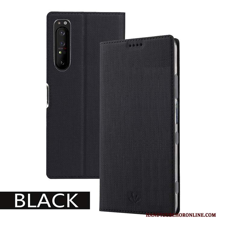 Custodia Sony Xperia 1 Ii Pelle Supportotelefono, Cover Sony Xperia 1 Ii Folio Nero Carta