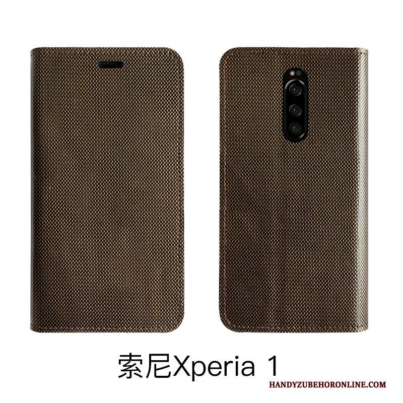 Custodia Sony Xperia 1 Pelle Mucca Anti-caduta, Cover Sony Xperia 1 Folio Lusso Grigio