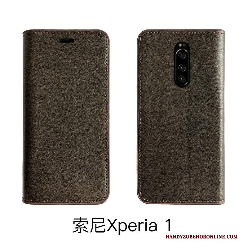 Custodia Sony Xperia 1 Pelle Mucca Anti-caduta, Cover Sony Xperia 1 Folio Lusso Grigio