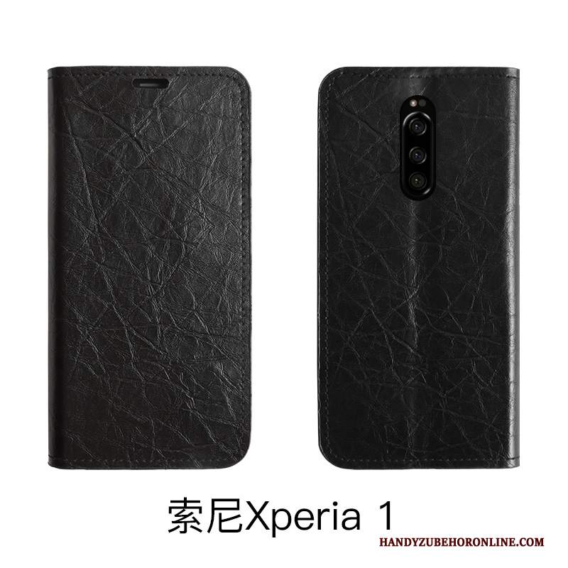 Custodia Sony Xperia 1 Protezione Rosso Semplici, Cover Sony Xperia 1 Folio Telefono Anti-caduta