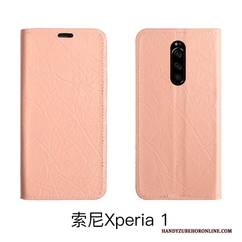 Custodia Sony Xperia 1 Protezione Rosso Semplici, Cover Sony Xperia 1 Folio Telefono Anti-caduta