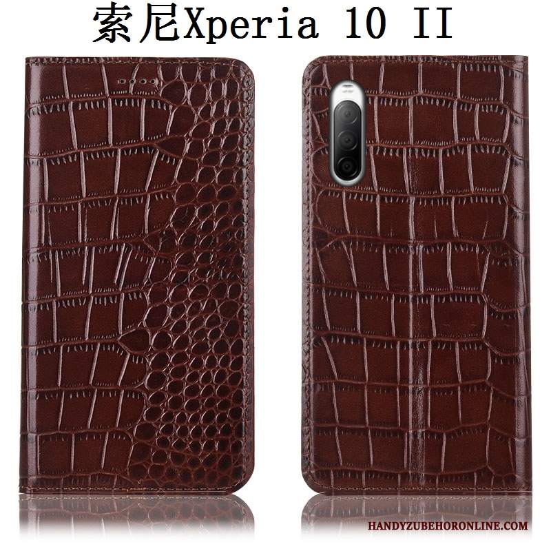 Custodia Sony Xperia 10 Ii Folio Modello Coccodrillo Nero, Cover Sony Xperia 10 Ii Pelle Telefono Tutto Incluso