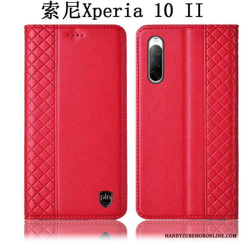 Custodia Sony Xperia 10 Ii Folio Telefono Rosso, Cover Sony Xperia 10 Ii Pelle Anti-caduta