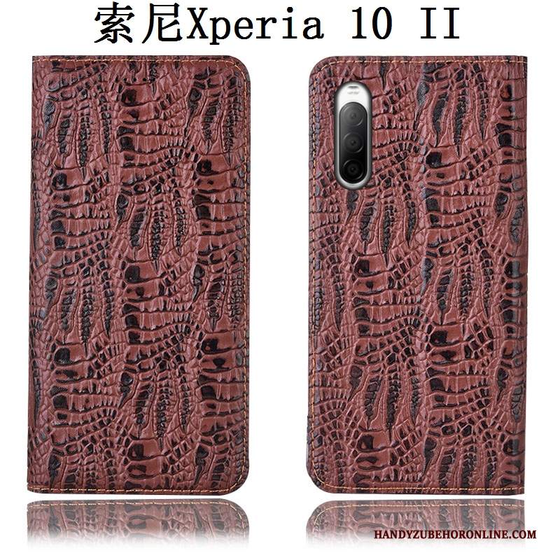 Custodia Sony Xperia 10 Ii Pelle Nero Modello Coccodrillo, Cover Sony Xperia 10 Ii Folio Telefono Anti-caduta