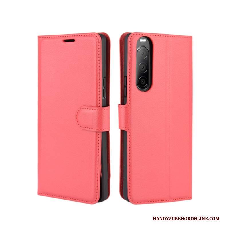 Custodia Sony Xperia 10 Ii Pelle Telefono Rosso, Cover Sony Xperia 10 Ii Protezione Carta Anti-caduta