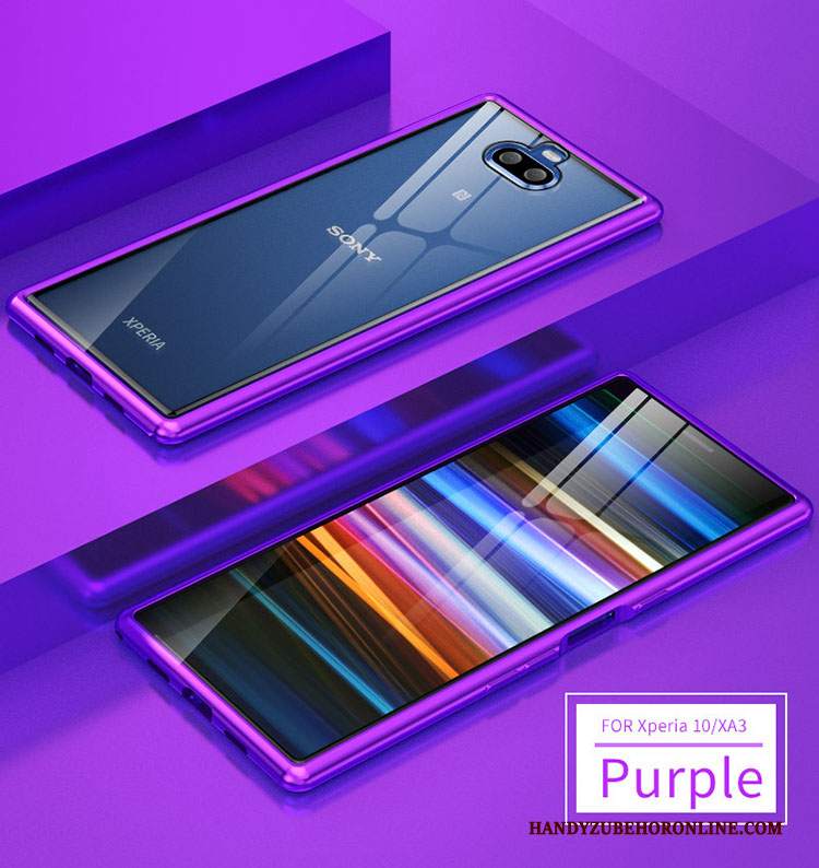 Custodia Sony Xperia 10 Seta Vetro, Cover Sony Xperia 10 Metallo Bicolore