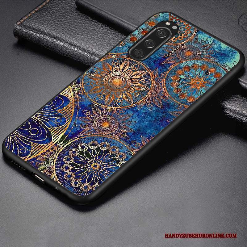 Custodia Sony Xperia 5 Cartone Animato Blu Scuro Tendenza, Cover Sony Xperia 5 Creativo Telefono Anti-caduta