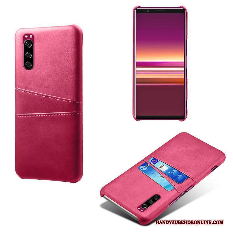 Custodia Sony Xperia 5 Pelle Rosa Affari, Cover Sony Xperia 5 Protezione Telefono Carta