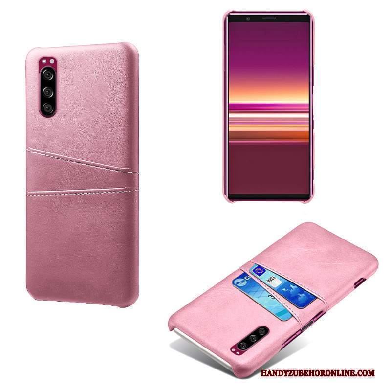 Custodia Sony Xperia 5 Pelle Rosa Affari, Cover Sony Xperia 5 Protezione Telefono Carta