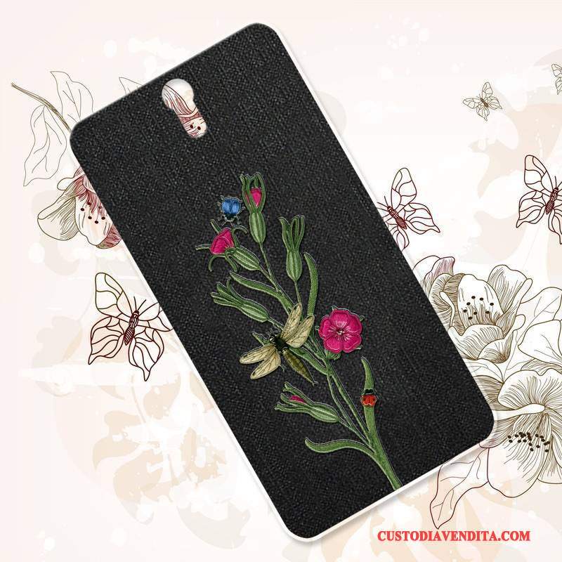 Custodia Sony Xperia C5 Ultra Dual Vintage Nero Difficile, Cover Sony Xperia C5 Ultra Dual Fiori Lusso