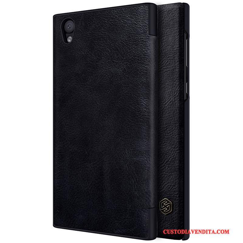 Custodia Sony Xperia L1 Folio Orotelefono, Cover Sony Xperia L1 Pelle