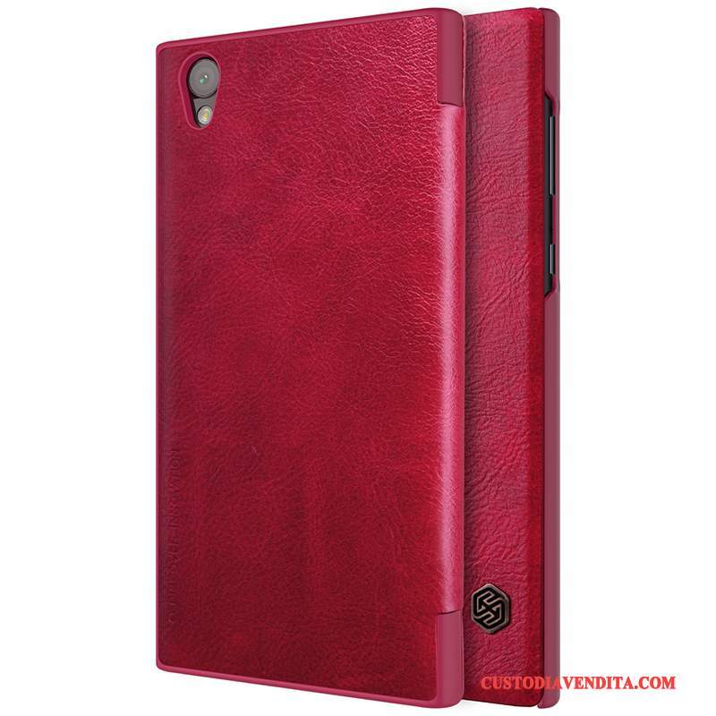 Custodia Sony Xperia L1 Folio Orotelefono, Cover Sony Xperia L1 Pelle