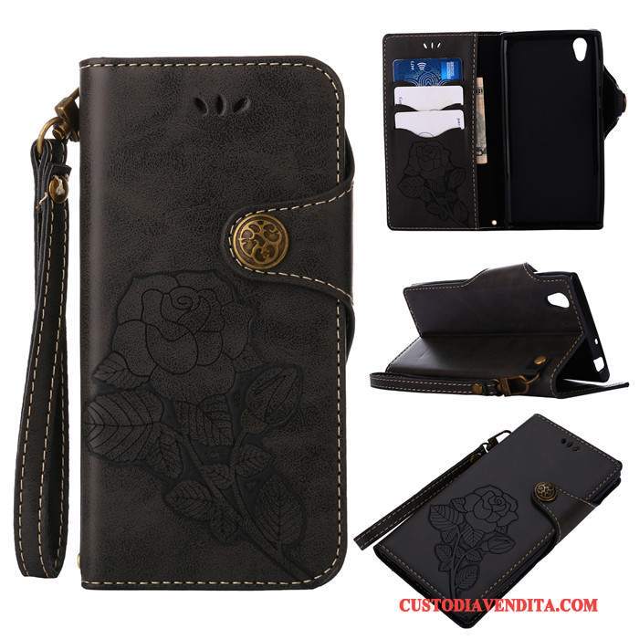 Custodia Sony Xperia L1 Pelle Blu Ornamenti Appesi, Cover Sony Xperia L1 Folio Anti-caduta